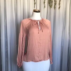 Oversized Satin Boho Print Long Sleeve Tie Top